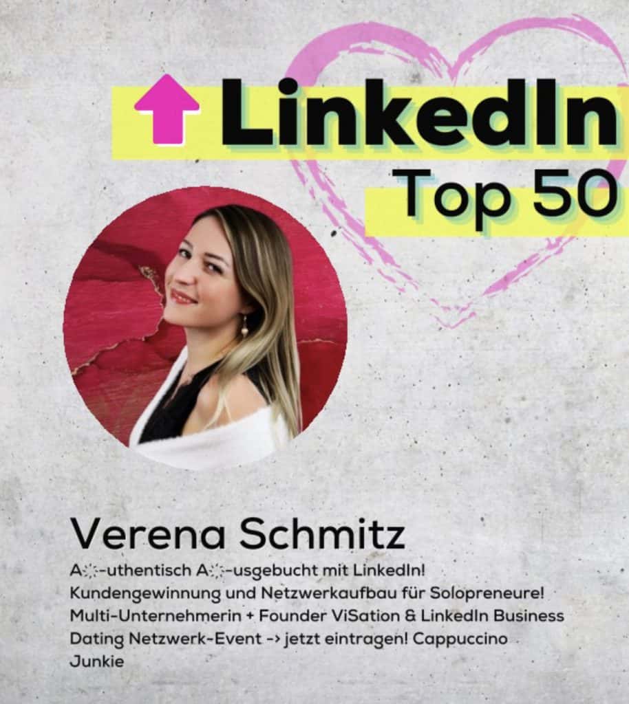 Verena Schmitz auf einer Grafik anlässlich der LinkedIn Voice Top 50